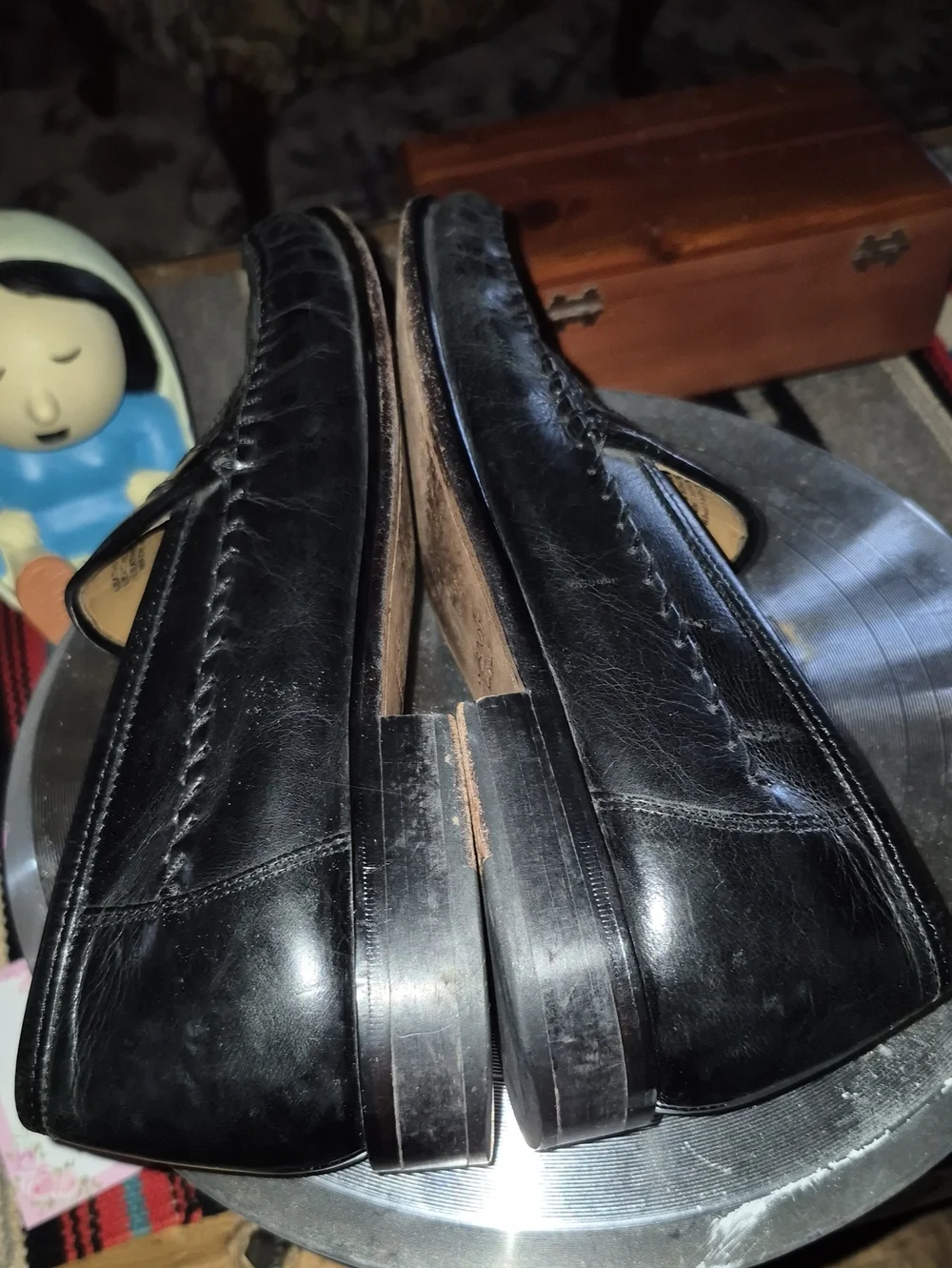 Brass Boot Loafers Mens Sz 8.5 M.(#3054D) Black Woven Leather  Almond Toe.